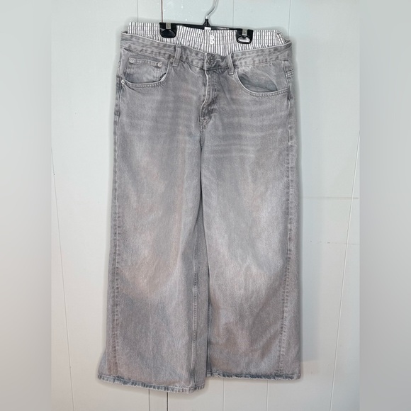 Zara Super Wide Leg Jean with Peekaboo Boxer Gray Women’s 10 90s y2k 30” inseam - Picture 1 of 7